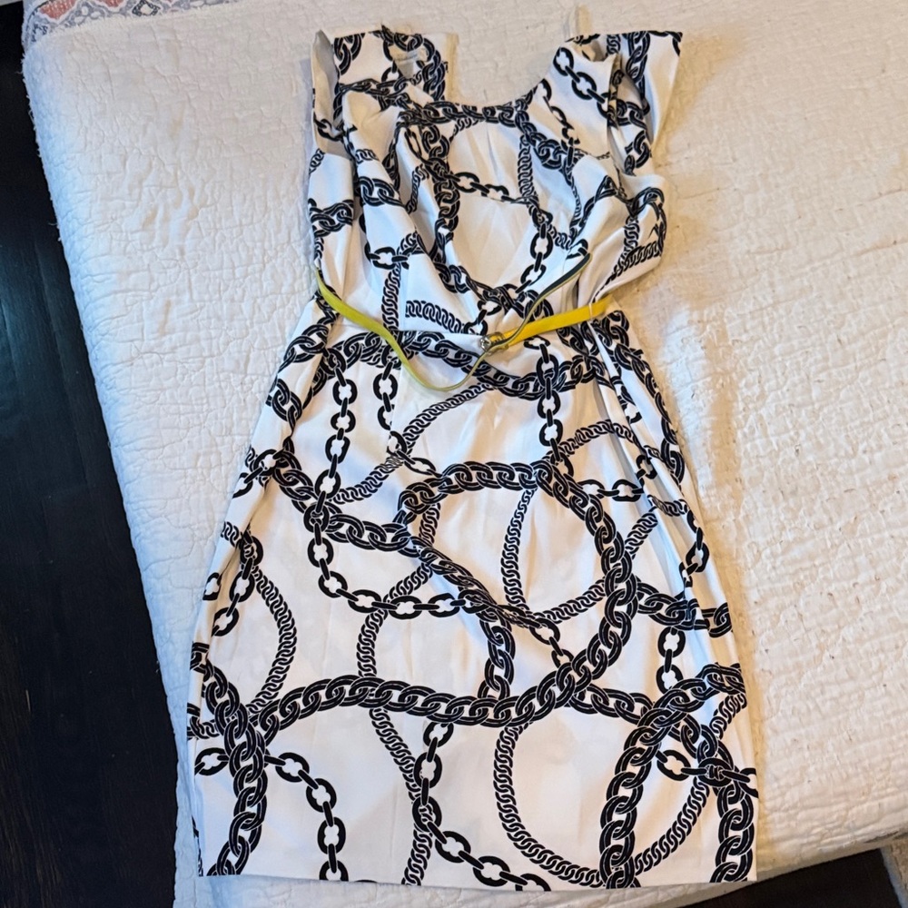 dressbarn One Shoulder White and Black Chain Dress